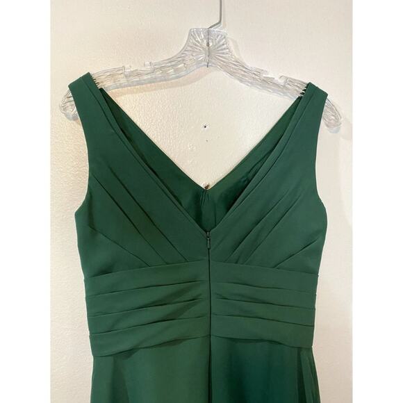 Azazie Size 4 Julianna Formal Dress Maxi A Line Pleated Waist V Neck Dark Green - Picture 9 of 14
